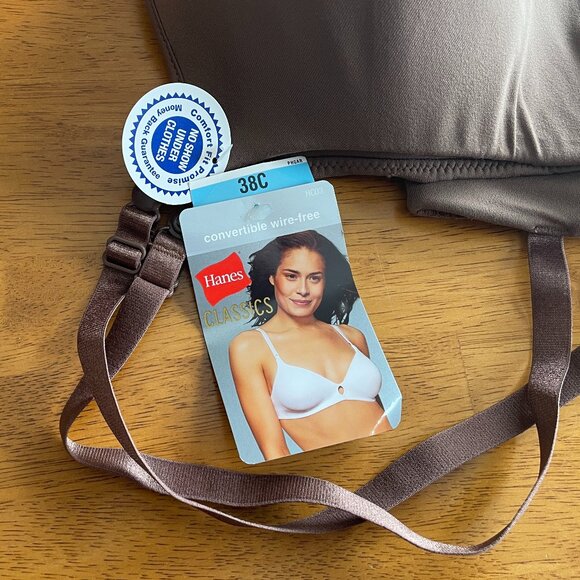 Size 38C Hanes brown convertible wire-free lightly padded bra adjustable straps - Picture 6 of 11